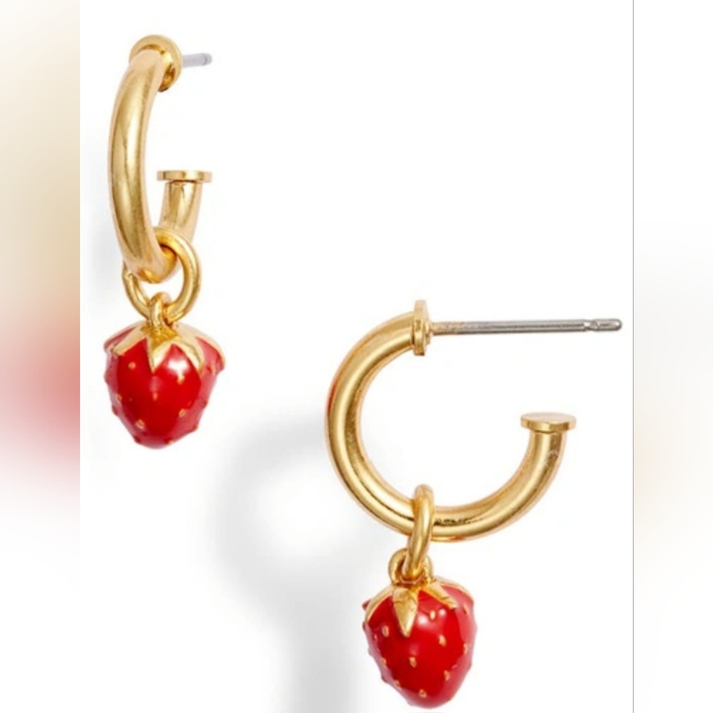 Madewell Red Strawberry Gold Hoop Earrings